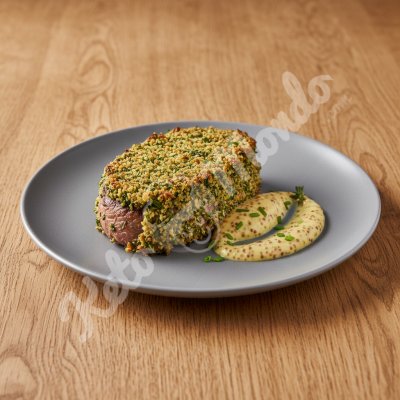 Filet mignon en croûte d'herbes, sauce moutarde à la crème