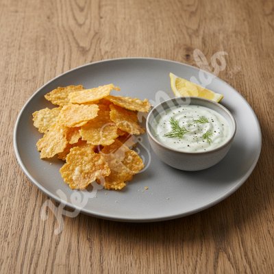 Chips de parmesan croustillantes & dip yaourt-aneth