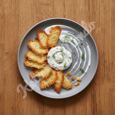 Chips de parmesan croustillantes & dip yaourt-aneth