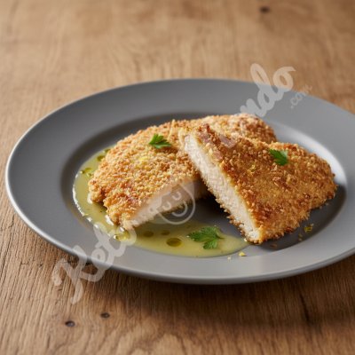 Escalope empanizado con almendras y ralladura de limón