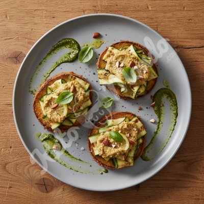 Tartine de courgette grillée, pesto d'amande