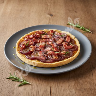 Tarte fine sans pâte: oignon confit, bacon & romarin