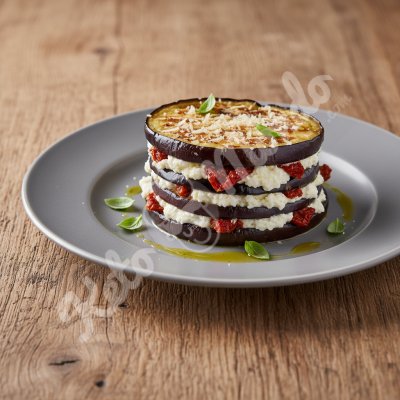 Mille-feuille d'aubergine à la ricotta et tomates séchées