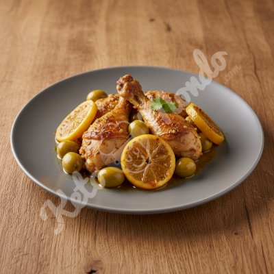 Tajine de poulet aux olives et citron confit