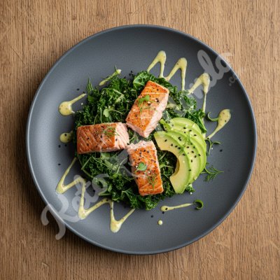 Salade de kale, saumon grillé et avocat