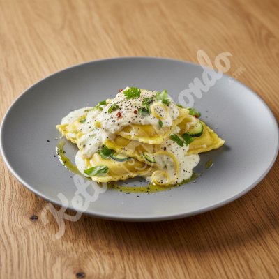 Ravioli courgette fourree ricotta citron épices