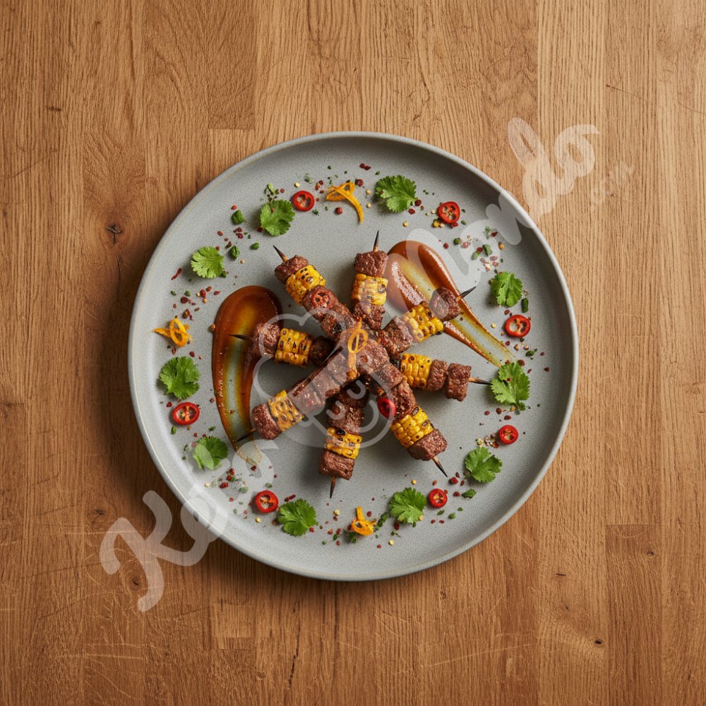 Brochettes épicéees de boeuf et mais grille