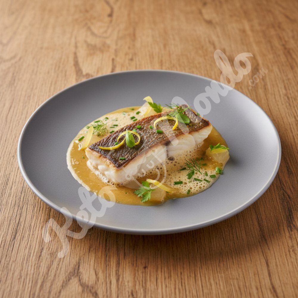 Sea bass with hazelnut butter, lemon and herbs