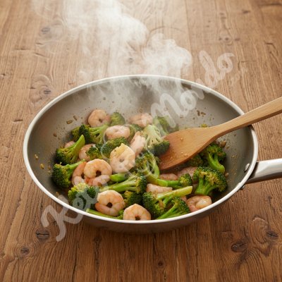 Stir fry brocoli crevettes