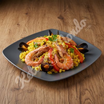 Leichte Paella mit Meeresfrüchten