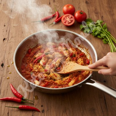 Pescado con sambal, tomate y chile