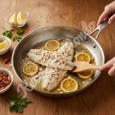 Lenguado, mantequilla dorada, almendras y limón